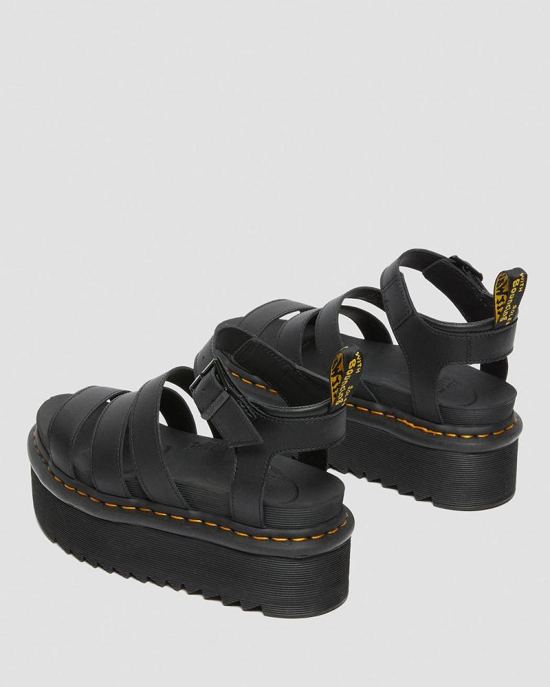 Dr Martens Blaire Hydro Leren Platform Sandalen Met Riem Dames Zwart | NL 465HAP